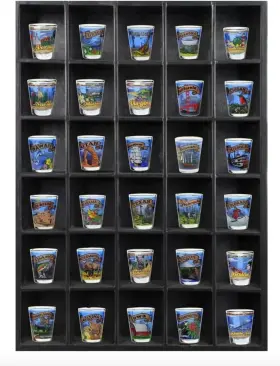 Tasse Verre 852170008924 30 Shot Glass Shelf Display Case 2-pack - Large Wooden Collecti