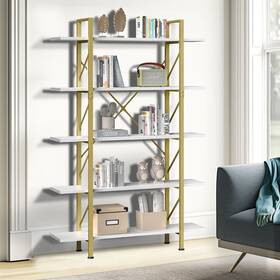 Taus Beysh0001086be 71 Inch Tall 5-tier Gold Bookshelf Bookcase Etagere Open Wide Display Storage Rack