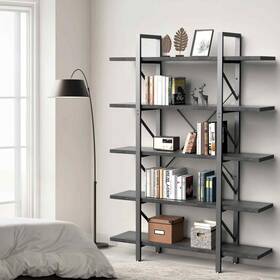 Taus Beysh0004808be Industrial 5-shelf Bookcase Storage Shelving Wide Gray Bookshelf Display Rack