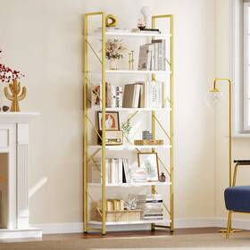 Taus Beysh0007031be Industrial 6-tier Gold Bookshelf Rustic Bookcase Display Rack And Storage Shelf