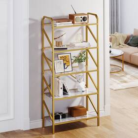 Taus Beysh0007460be 5 Tier Gold Bookshelf Bookcase Tempered Glass Shelves Display Rack Living Room