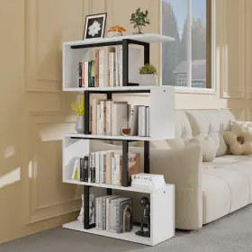 Beysh0007462be Taus 5-tier White Bookshelf Geometric Bookcase Freestanding S-shaped Display Shelf