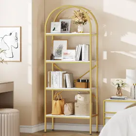 Beysh0008373be Taus Gold Bookshelf Bookcase Open Arched Book Shelf Freestanding Storage Display Rack