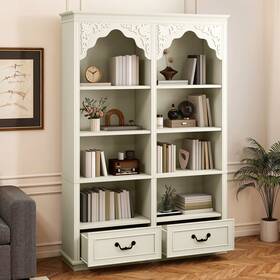 Taus Beysh2gu82 70 Inch 8-tier Arched Bookcase With 2 Drawers Vintage Bookshelf Display Storage Rack