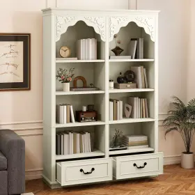 Beysh2gu82 Taus 70 Inch 8-tier Arched Bookcase With 2 Drawers Vintage Bookshelf Display Storage Rack