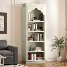 Beyshj2ntj Taus 72.4 Inch 5 Tier Arched Bookcase Display Rack With Adjustable Shelves For Living Room