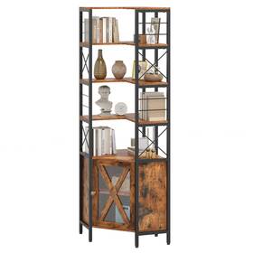 Taus Beyshvid18 7-tier Corner Bookshelf Industrial Wood Bookcase Storage Display Rack With Doors
