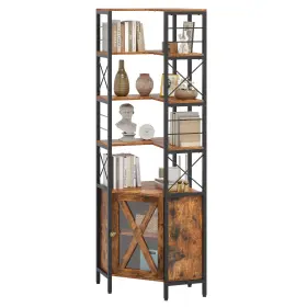 Beyshvid18 Taus 7-tier Corner Bookshelf Industrial Wood Bookcase Storage Display Rack With Doors
