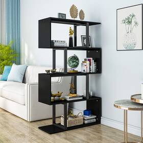 Taus Ytft00599 5 Tier Wood Bookcase S-shaped Display Geometric Bookshelf Storage Room Divider