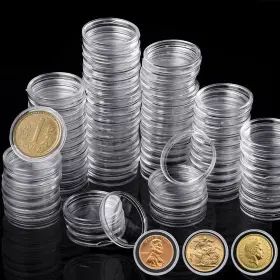19mmcoin300x Teamwill 300pcs 19mm Round Coin Case Capsules Clear Plastic Container Holder Storage Box