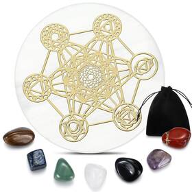 Teenyyou Yit2003 8 Pcs Selenite Crystal Charging Plate With Healing Stones Set 2.5 In Gold Cha
