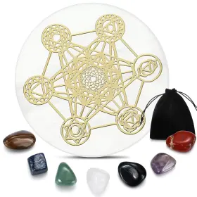 Yit2003 Teenyyou 8 Pcs Selenite Crystal Charging Plate With Healing Stones Set 2.5 In Gold Cha