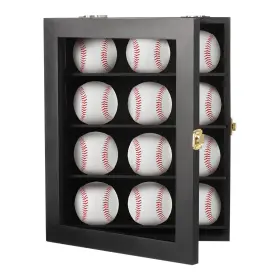 Nir11717h72gp367e5hu2 Timcorr 12 Wooden Wall-mounted Baseball Display Case Cabinet With Shelf Holder For H