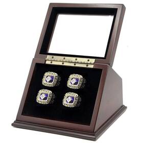 Tirrito 763846566436 4 Slots Championship Rings Wooden Display Case Shadow Box With Slanted Glass