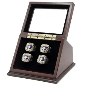 Tirrito 763846566436 4 Slots Championship Rings Wooden Display Case Shadow Box With Slanted Glass