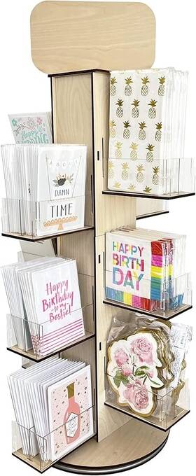Torched 98-co30-wyon 3-tiered Wooden Rotating Display Stand 4-sided Space Showcase Pocket