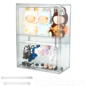 Treayes 053701204888 Clear Doll Display Case Compatible With Labubu- 2 Tier Organizer For 7 Inch D