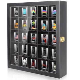 Tutata Tbcl07 Shot Glass Display Case - 25 Slot Holder With Door Wall Mounted Stora