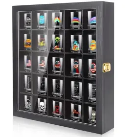 Tbcl07 Tutata Shot Glass Display Case - 25 Slot Holder With Door Wall Mounted Stora Tbcl07 Tutata Shot Glass Display Case - 25 Slot Holder With Door Wall Mounted Stora