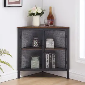 Zh-xf-cs01-brn Vecelo Corner Cabinet/table 3-tier Display Shelves With Protection Door Met