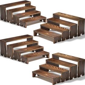 Vecxoty L022-04-04db 4 Set Wooden Tiered Riser Display Stands For Vendor Events Stackable C