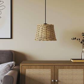 Vidaxl 720845803469 Brown Wicker Ceiling Lamp Shade With Iron Decorative Inlays Medium Size