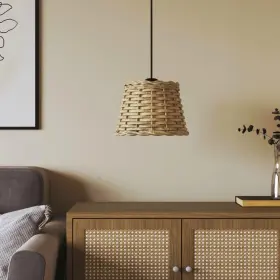 Vidaxl 720845803469 Brown Wicker Ceiling Lamp Shade With Iron Decorative Inlays Medium Size
