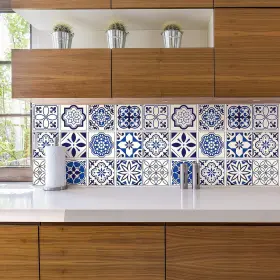 Wt1501 Walplus 24pcs 6 Inch Peel And Stick Vinyl One Size Spanish Moroccan Blue