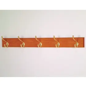 Hcr-5bmo Wooden Mallet 12-inch 2-peg Coat Rack Medium Oak Bright Brass Hooks