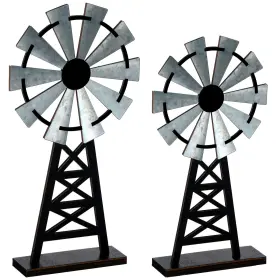 Windmill-58 Yalikop Set Of 2 Wooden Farmhouse Windmill Table Top Decor Wood Small Gray