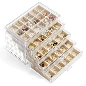 Yufong Yfrbo00715 Jewelry Organizer With 5 Drawers Clear Acrylic Earring Display Case Velvet Je