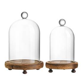 Zeershee Ck2428000 Pack 2 Clear Glass Dome With Wooden Base Display Cloche