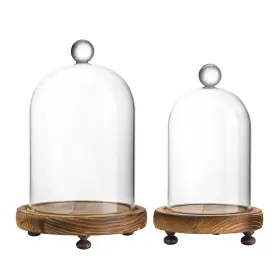 Ck2428000 Zeershee Pack 2 Clear Glass Dome With Wooden Base Display Cloche