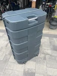 DISPLAYS2GO Oval Trade Show Case With Twist Latches & Wheels - Black Used. Price: $188.00.