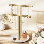 Gold Necklace Rack Stand With Storage Tray 2 Rods T-shaped Jewelry Holder S... New. Price: $17.09.