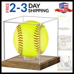 Clear Acrylic Softball Display Case With Wood Base, Memorabilia Stand Cube Ho.... Price: $37.99.