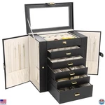 Extra Large Jewelry Box Pu Leather 6 Tier 5 Drawers Organizer With Mirror Black New. Price: $100.66.