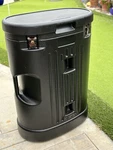 DISPLAYS2GO Oval Trade Show Case With Twist Latches & Wheels - Black Used. Price: $125.00.