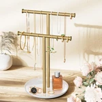 Jasopaco Gold Necklace Rack Stand With Storage Tray 2 Rods T-shaped New. Price: $17.99.
