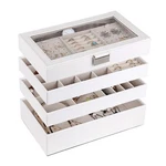 Kendal White 4 Tier Jewelry Tray Stackable Box Organizer With Glass Lid New. Price: $35.99.