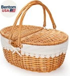Wicker Picnic With Removable Liner, Empty Baskets Lid, Vintag New. Price: $59.84.
