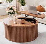 Fluted Lift Top Coffee With Hidden Storage, 31.6 Inch Round Tables New. Price: $200.00.